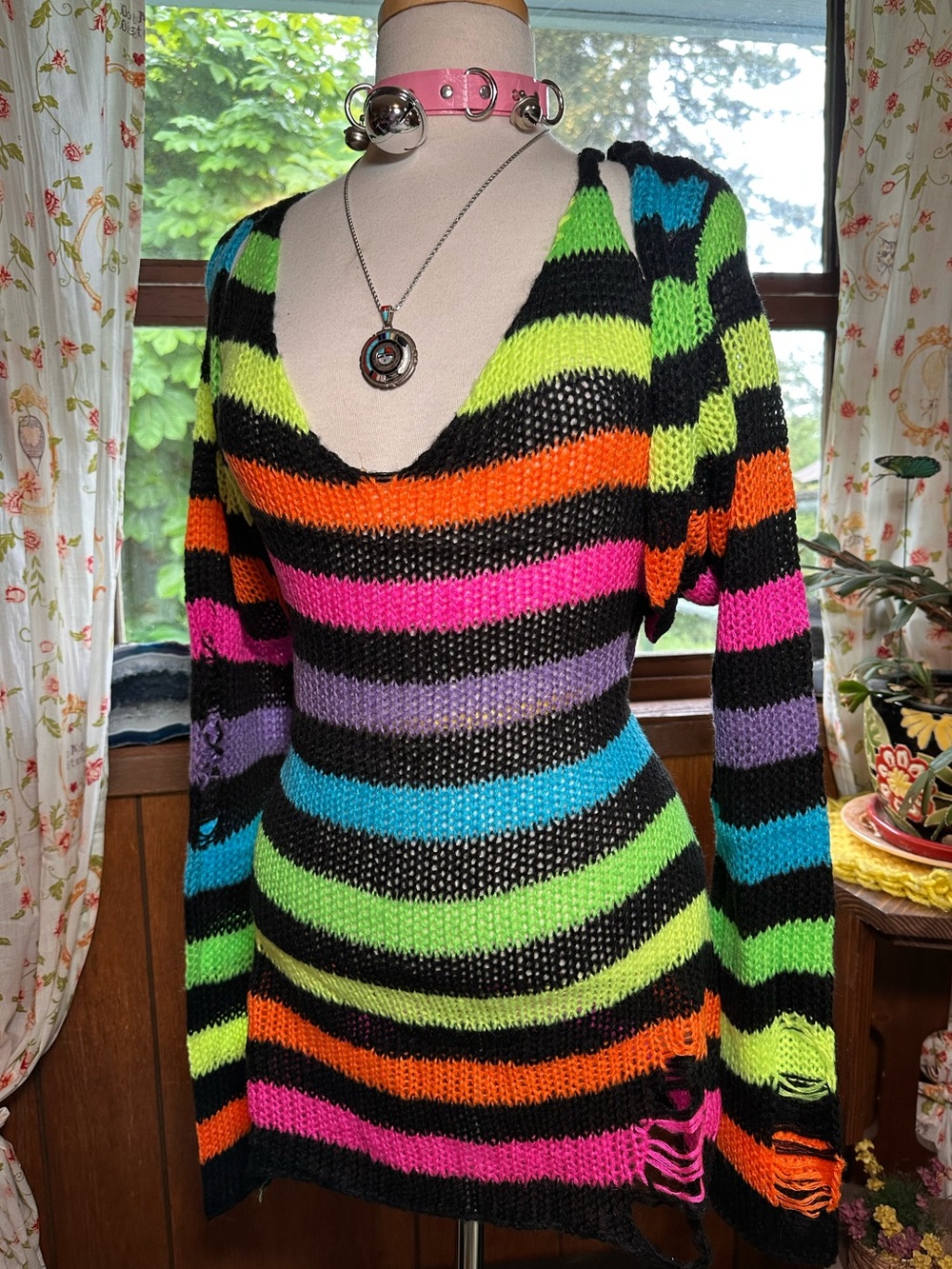 Dolls Kill • Current Mood Tough Tendencies Neon Rainbow Stripe Dress & Shrug Set